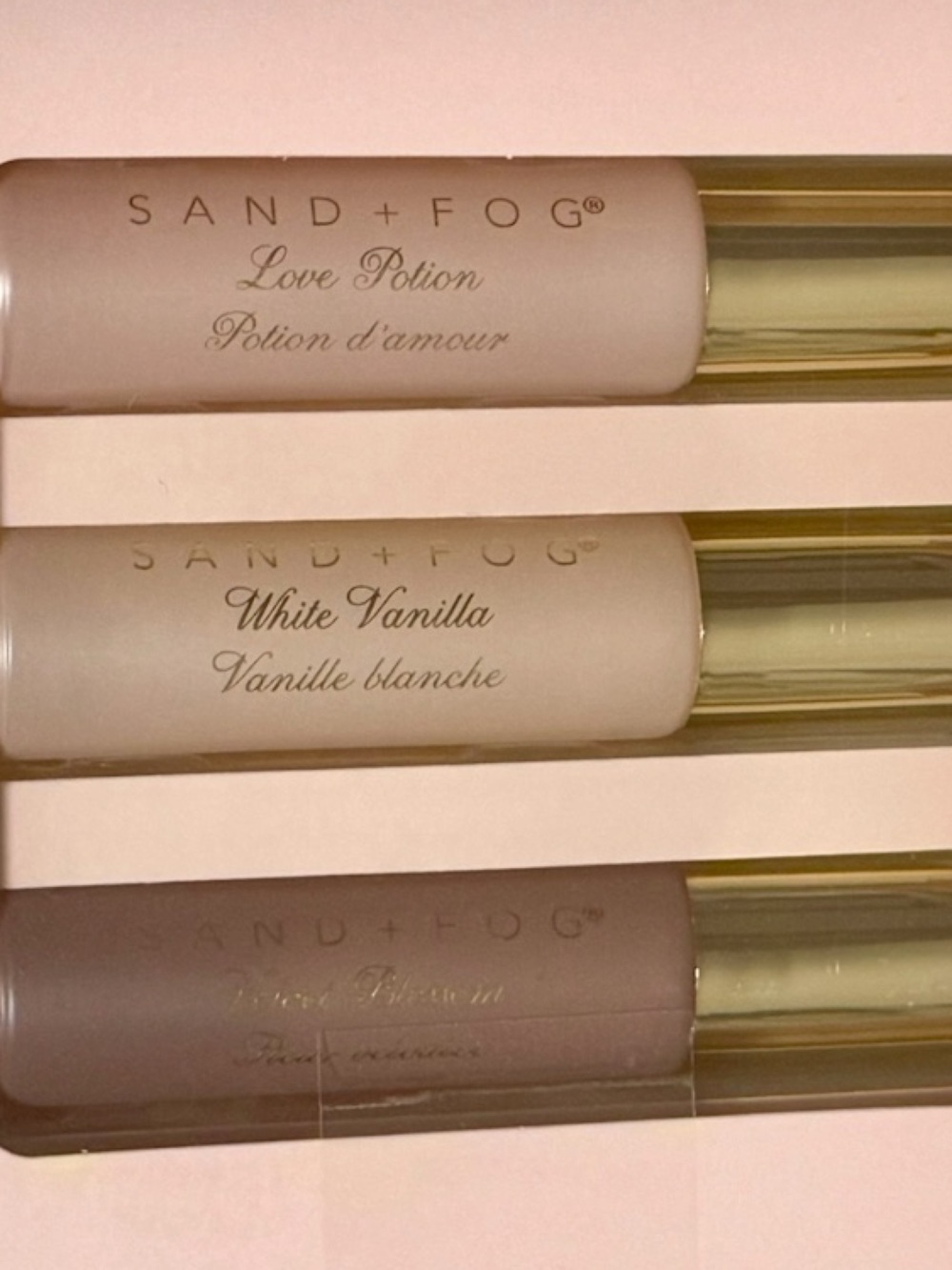 Sand + Fog Rollerball Trio Set Love Potion, White Vanilla, Velvet Blossom